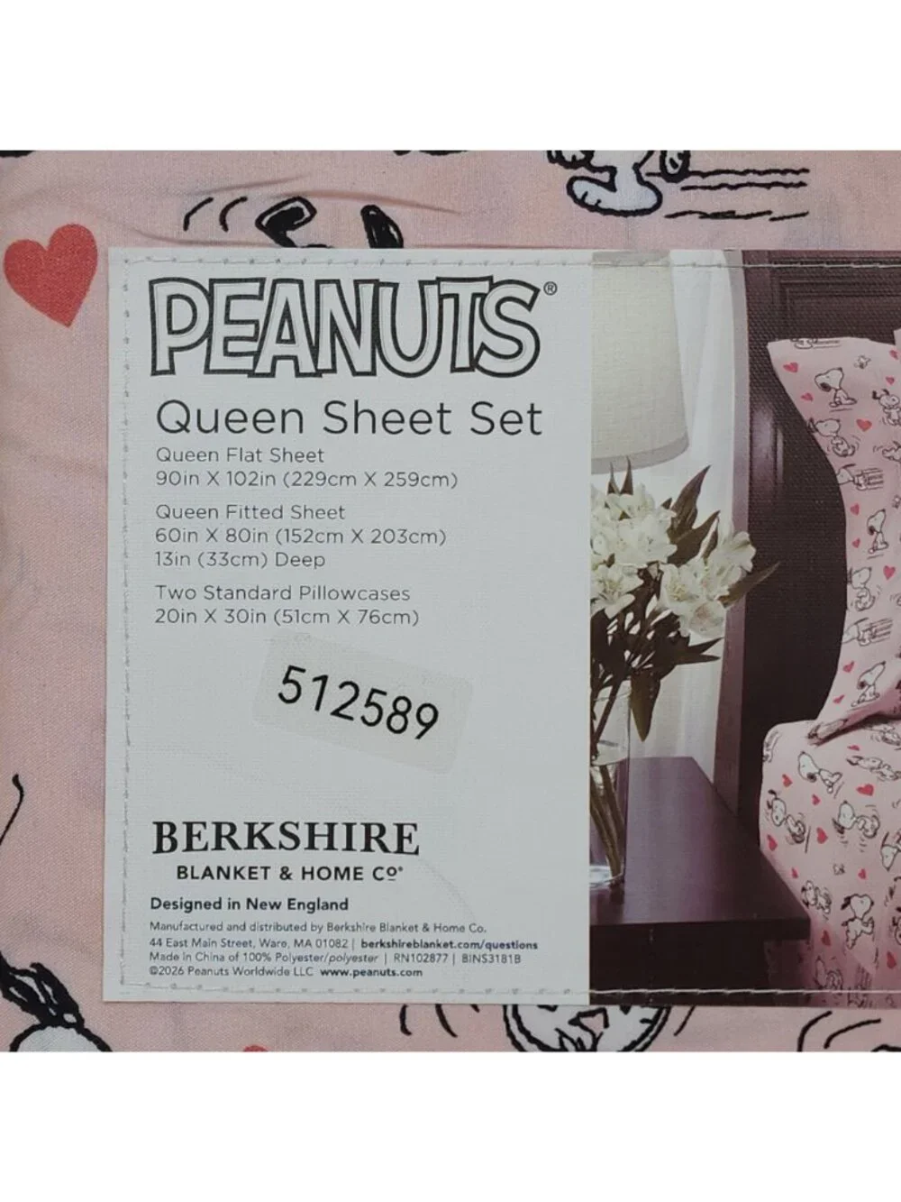 Peanuts Snoopy Queen Sheet Set By Berkshire Pink With Hearts Valentines Day